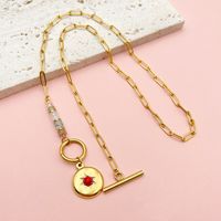 304 Stainless Steel Gold Plated Simple Style Plating Inlay Sun Color Block Natural Stone Turquoise Pendant Necklace main image 1