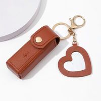 Retro Heart Shape Pu Leather Keychain sku image 4