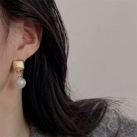 1 Pair Simple Style Geometric Color Block Plating Imitation Pearl Drop Earrings main image 5