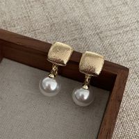 1 Pair Simple Style Geometric Color Block Plating Imitation Pearl Drop Earrings sku image 1