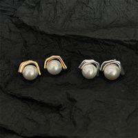 1 Pair Simple Style Geometric Solid Color Plating Imitation Pearl Ear Studs main image 3