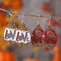 1 Pair Retro Water Droplets Leopard Pu Leather Drop Earrings main image 1