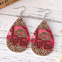 1 Pair Retro Water Droplets Leopard Pu Leather Drop Earrings main image 3