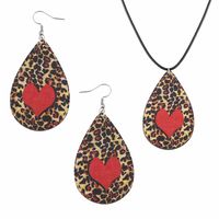 Retro Cowboy Style Water Droplets Heart Shape Leopard Wood Women's Earrings Necklace main image 2