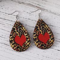 Retro Cowboy Style Water Droplets Heart Shape Leopard Wood Women's Earrings Necklace main image 4