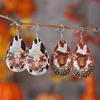 1 Pair Retro Water Droplets Cattle Pu Leather Drop Earrings main image 7
