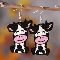 1 Pair Cute Vacation Cows Wood Drop Earrings main image 1