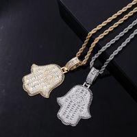 Hip-hop Retro Vintage Style Palm Stainless Steel Copper Plating Inlay Zircon Men's Necklace Pendant main image 1