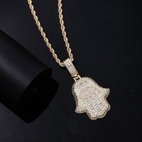 Hip-hop Retro Vintage Style Palm Stainless Steel Copper Plating Inlay Zircon Men's Necklace Pendant main image 3