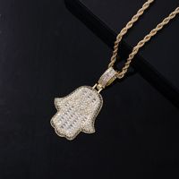 Hip-hop Retro Vintage Style Palm Stainless Steel Copper Plating Inlay Zircon Men's Necklace Pendant main image 2