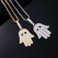 Rétro Style Vintage Paume Main De Fatima Œil Acier Inoxydable Le Cuivre Placage Chaîne Incruster Zircon Hommes Collier Pendentif main image 1