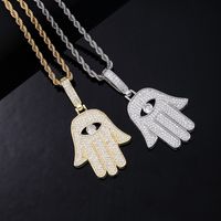 Retro Vintage Style Palm Hand Of Fatima Eye Stainless Steel Copper Plating Chain Inlay Zircon Men's Necklace Pendant main image 7