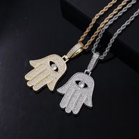 Rétro Style Vintage Paume Main De Fatima Œil Acier Inoxydable Le Cuivre Placage Chaîne Incruster Zircon Hommes Collier Pendentif main image 6