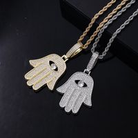 Retro Vintage Style Palm Hand Of Fatima Eye Stainless Steel Copper Plating Chain Inlay Zircon Men's Necklace Pendant main image 6