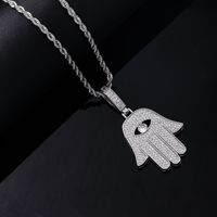 Retro Vintage Style Palm Hand Of Fatima Eye Stainless Steel Copper Plating Chain Inlay Zircon Men's Necklace Pendant main image 5
