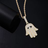 Retro Vintage Style Palm Hand Of Fatima Eye Stainless Steel Copper Plating Chain Inlay Zircon Men's Necklace Pendant main image 3