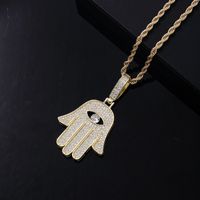 Rétro Style Vintage Paume Main De Fatima Œil Acier Inoxydable Le Cuivre Placage Chaîne Incruster Zircon Hommes Collier Pendentif main image 2