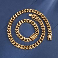Hip-Hop Retro Solid Color 18K Gold Plated Titanium Steel Wholesale Bracelets Necklace main image 3