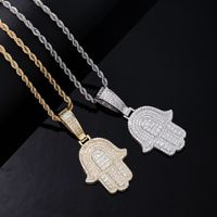 Hip-Hop Palm Hand Of Fatima 304 Stainless Steel Copper Plating Chain Inlay Zircon K Gold Plated Rhodium Plated Men's Necklace Pendant main image 1