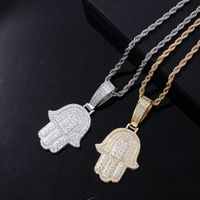 Hip-Hop Palm Hand Of Fatima 304 Stainless Steel Copper Plating Chain Inlay Zircon K Gold Plated Rhodium Plated Men's Necklace Pendant main image 6