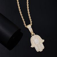 Hip-Hop Palm Hand Of Fatima 304 Stainless Steel Copper Plating Chain Inlay Zircon K Gold Plated Rhodium Plated Men's Necklace Pendant main image 3