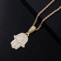 Hip-Hop Palm Hand Of Fatima 304 Stainless Steel Copper Plating Chain Inlay Zircon K Gold Plated Rhodium Plated Men's Necklace Pendant main image 2