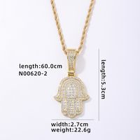 Hip-Hop Palm Hand Of Fatima 304 Stainless Steel Copper Plating Chain Inlay Zircon K Gold Plated Rhodium Plated Men's Necklace Pendant sku image 1