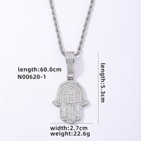 Hip-Hop Palm Hand Of Fatima 304 Stainless Steel Copper Plating Chain Inlay Zircon K Gold Plated Rhodium Plated Men's Necklace Pendant sku image 2