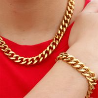 Stainless Steel 18K Gold Plated Hip-Hop Retro Plating Chain Solid Color Bracelets Necklace main image 4