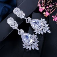 1 Pair Elegant Irregular Leaves Snowflake Plating Inlay Copper Zircon Rhodium Plated Silver Plated Drop Earrings main image 3