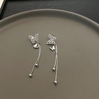 1 Pair Simple Style Butterfly Plating Inlay Alloy Rhinestones Silver Plated Drop Earrings main image 4