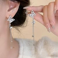 1 Pair Simple Style Butterfly Plating Inlay Alloy Rhinestones Silver Plated Drop Earrings main image 2