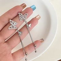 1 Pair Simple Style Butterfly Plating Inlay Alloy Rhinestones Silver Plated Drop Earrings main image 1