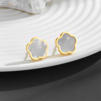 1 Pair Simple Style Flower Plating Inlay 304 Stainless Steel Titanium Steel Shell K Gold Plated Ear Studs main image 4