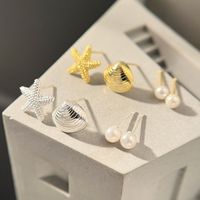 1 Pair Simple Style Korean Style Starfish Sterling Silver Gold Plated Silver Plated Ear Studs main image 9