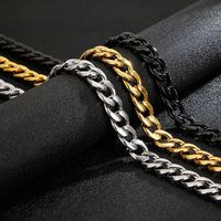 Hip-Hop Retro Solid Color Titanium Steel Chain 18K Gold Plated Men's Bracelets Necklace main image 2