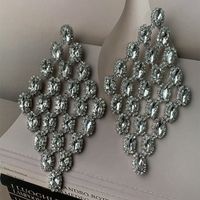1 Pair Vintage Style Exaggerated Rhombus Plating Inlay Alloy Crystal Silver Plated Drop Earrings main image 4