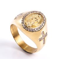 Hip-Hop Virgin Mary Titanium Steel Plating 18K Gold Plated Men's Rings sku image 9