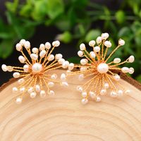 1 Pair Retro Round Plating Inlay Freshwater Pearl Brass Pearl 18k Gold Plated Ear Studs main image 5