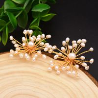 1 Pair Retro Round Plating Inlay Freshwater Pearl Brass Pearl 18k Gold Plated Ear Studs main image 4
