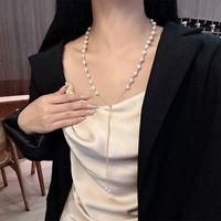 Elegant Round Freshwater Pearl Brass Beaded Sweater Chain main image 1