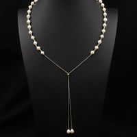 Elegant Round Freshwater Pearl Brass Beaded Sweater Chain sku image 1