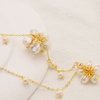 Elegant Flower Freshwater Pearl Brass Beaded Sweater Chain main image 4