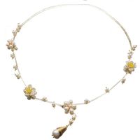 Elegant Flower Freshwater Pearl Brass Beaded Sweater Chain main image 5