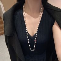 Elegant Round Freshwater Pearl Copper Beaded Sweater Chain main image 6