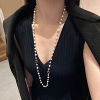 Elegant Round Freshwater Pearl Copper Beaded Sweater Chain main image 2