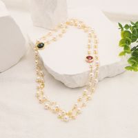 Elegant Round Freshwater Pearl Copper Beaded Sweater Chain main image 4