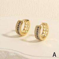 1 Paar Einfacher Stil Kreis Überzug Inlay Kupfer Zirkon 18 Karat Vergoldet Reif Ohrringe sku image 3