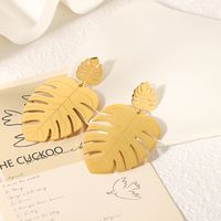 1 Pair Retro Exaggerated Leaves Plating Hollow Out Stainless Steel Drop Earrings main image 4