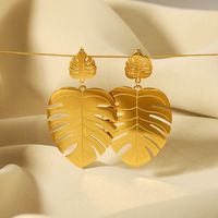 1 Pair Retro Exaggerated Leaves Plating Hollow Out Stainless Steel Drop Earrings main image 3